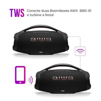 Caixa de Som Boombox Plus AIWA BBS-01-B 200W BT 30H IP66 USB Preto